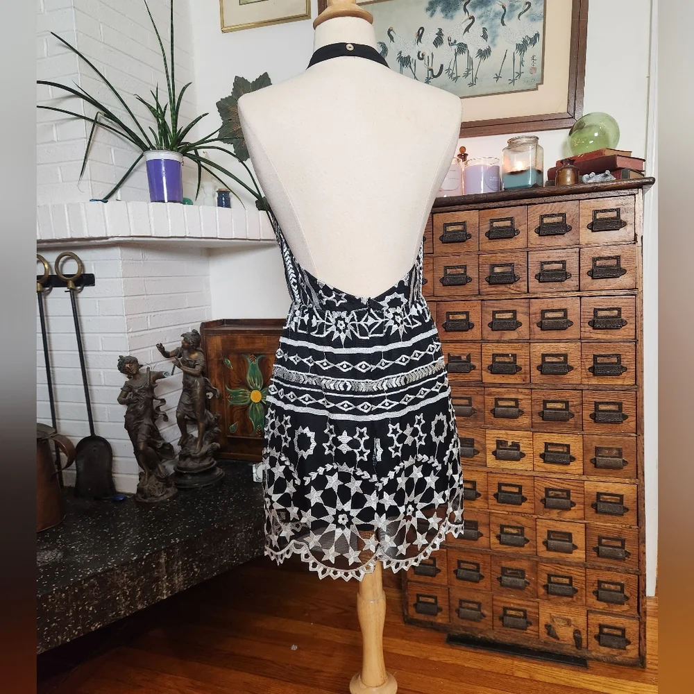 Jen's Pirate Booty Starlight Mini Black And Silver Halter Dress Size Small - Picture 4 of 13